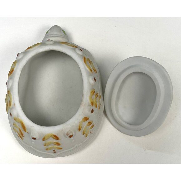 VTG LEFTON 4" Porcelain Bisque Turtle TRINKET BOX White Yellow 658 EUC - Picture 5 of 6